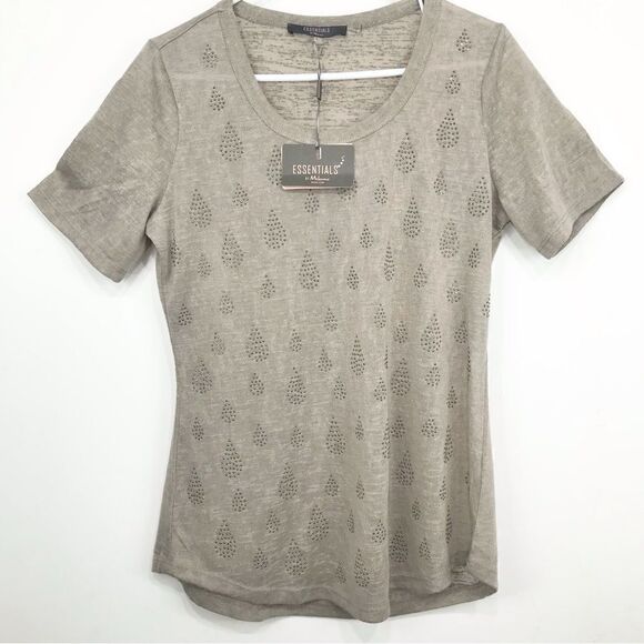 Essentials by Milano Taupe Gauzy Knit Stud Embellished Lightweight Short Sleeve - Picture 1 of 14